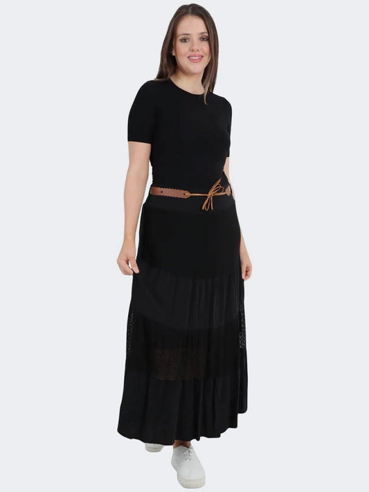 Women Italian Waist Belted A-Line Skirts - Remzs Fashion