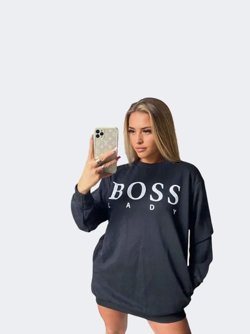 Women Oversized Baggy Print Long Sleeve Slogan Shirt Pocket Pullover Tops - Remzs Fashion