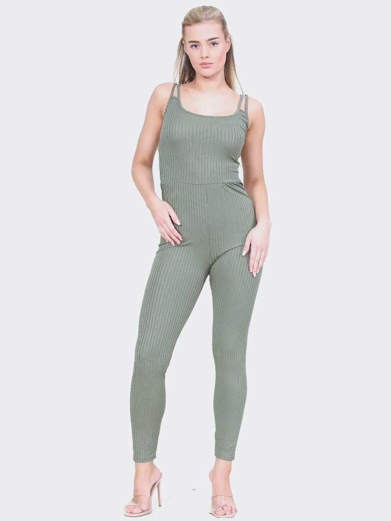 Women Rib Double Strap Jumpsuit - Remzs Fashion