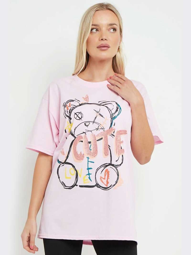 Womens Cute Teddy Slogan Print Oversize T-Shirt - Remzs Fashion