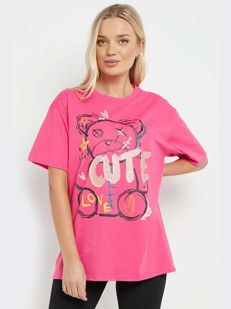 Womens Cute Teddy Slogan Print Oversize T-Shirt - Remzs Fashion