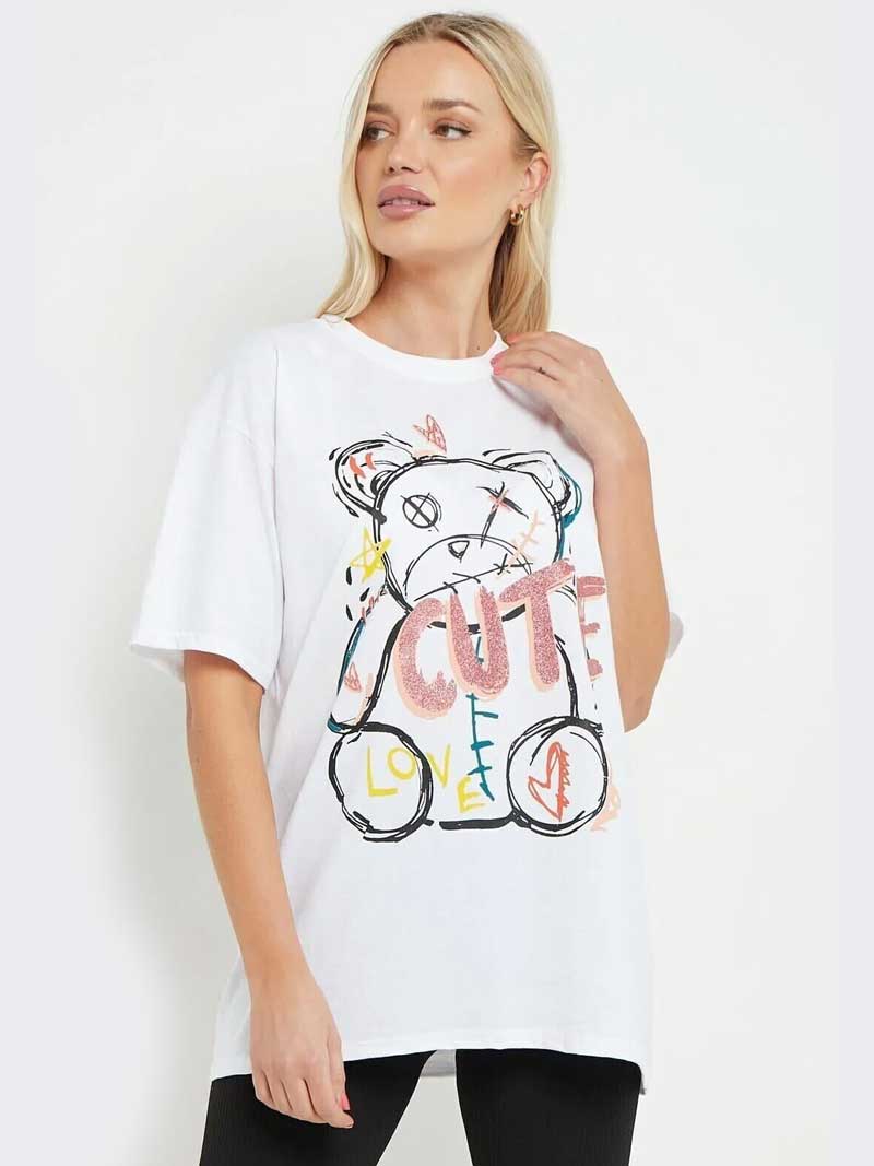 Womens Cute Teddy Slogan Print Oversize T-Shirt - Remzs Fashion