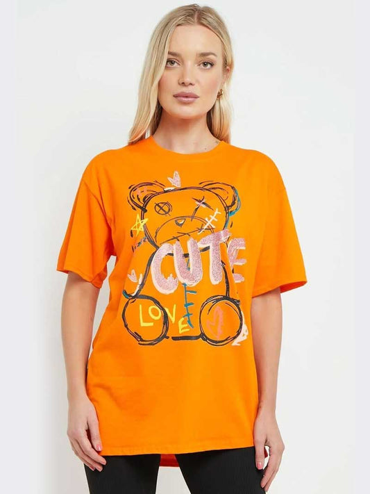 Womens Cute Teddy Slogan Print Oversize T-Shirt - Remzs Fashion