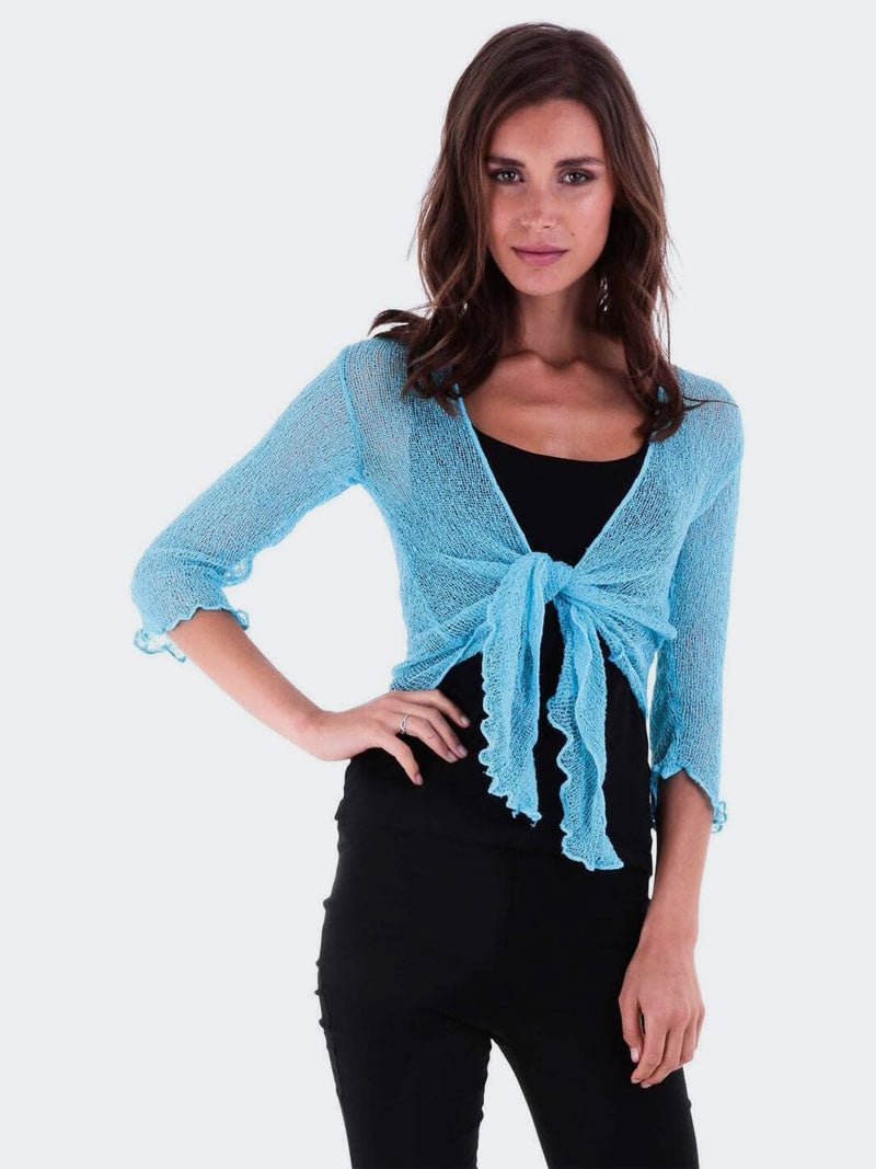 Women's Fish Net Tie Up Bolero Shrug Top - Remzs Fashion