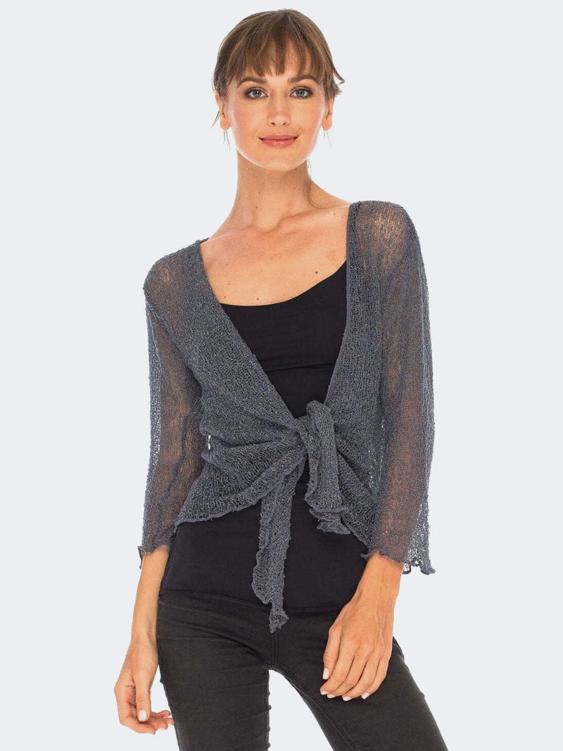 Women's Fish Net Tie Up Bolero Shrug Top - Remzs Fashion