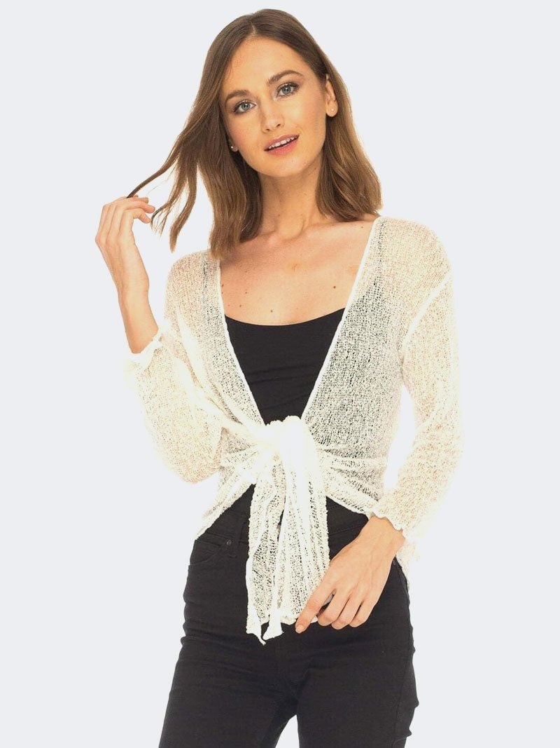 Women's Fish Net Tie Up Bolero Shrug Top - Remzs Fashion