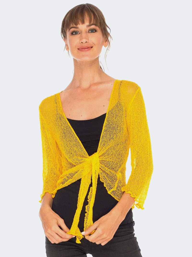 Women's Fish Net Tie Up Bolero Shrug Top - Remzs Fashion