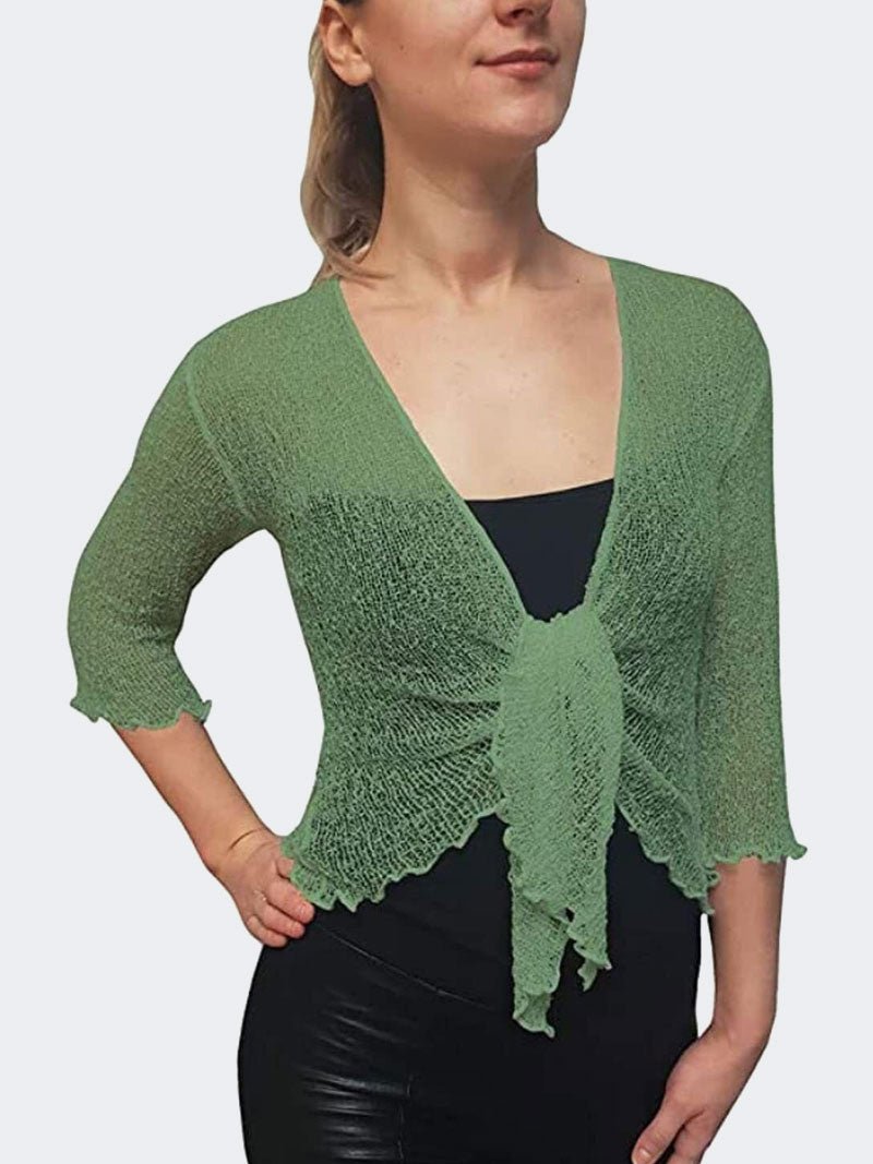 Women's Fish Net Tie Up Bolero Shrug Top - Remzs Fashion