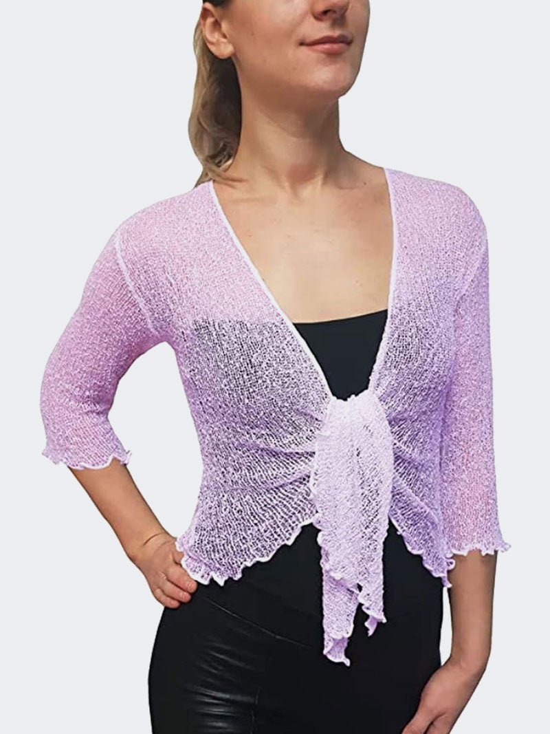 Women's Fish Net Tie Up Bolero Shrug Top - Remzs Fashion