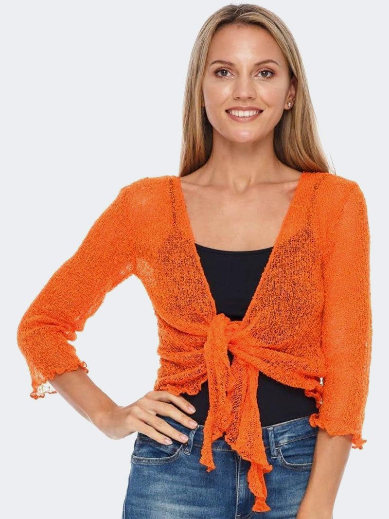 Women's Fish Net Tie Up Bolero Shrug Top - Remzs Fashion