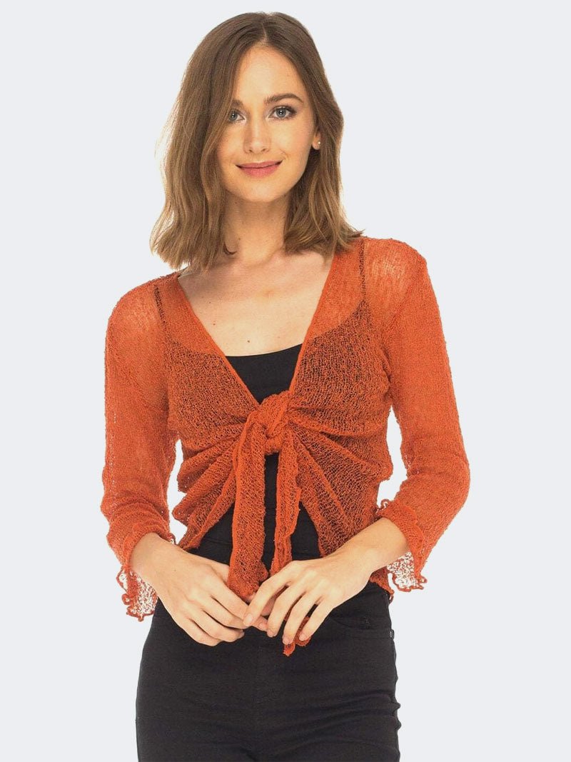 Women's Fish Net Tie Up Bolero Shrug Top - Remzs Fashion