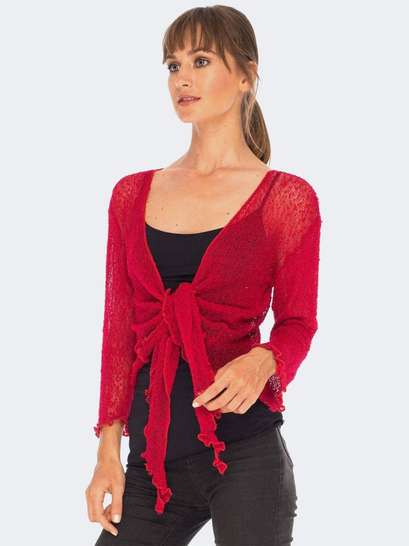 Women's Fish Net Tie Up Bolero Shrug Top - Remzs Fashion