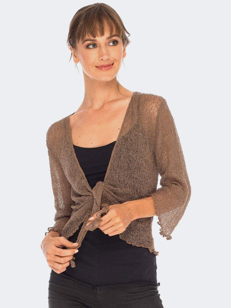 Women's Fish Net Tie Up Bolero Shrug Top - Remzs Fashion