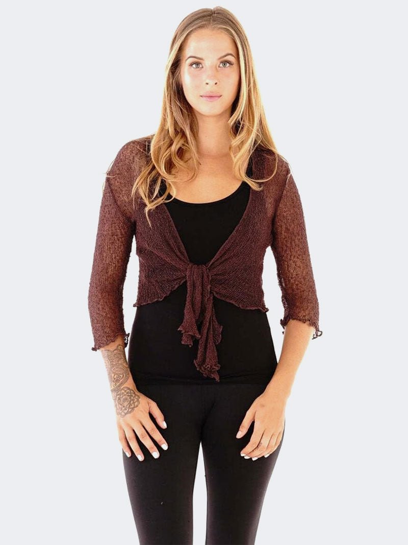 Women's Fish Net Tie Up Bolero Shrug Top - Remzs Fashion