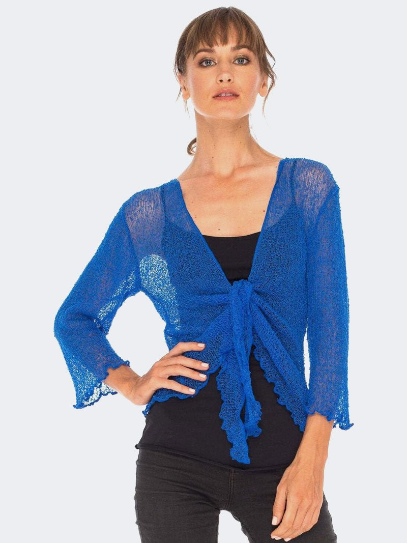 Women's Fish Net Tie Up Bolero Shrug Top - Remzs Fashion