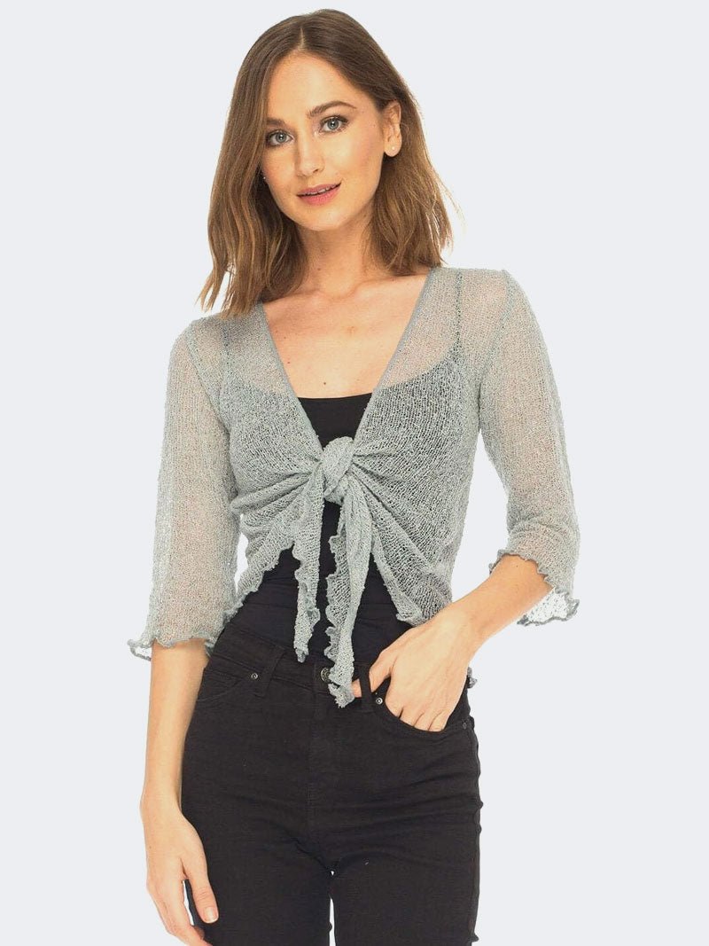 Women's Fish Net Tie Up Bolero Shrug Top - Remzs Fashion