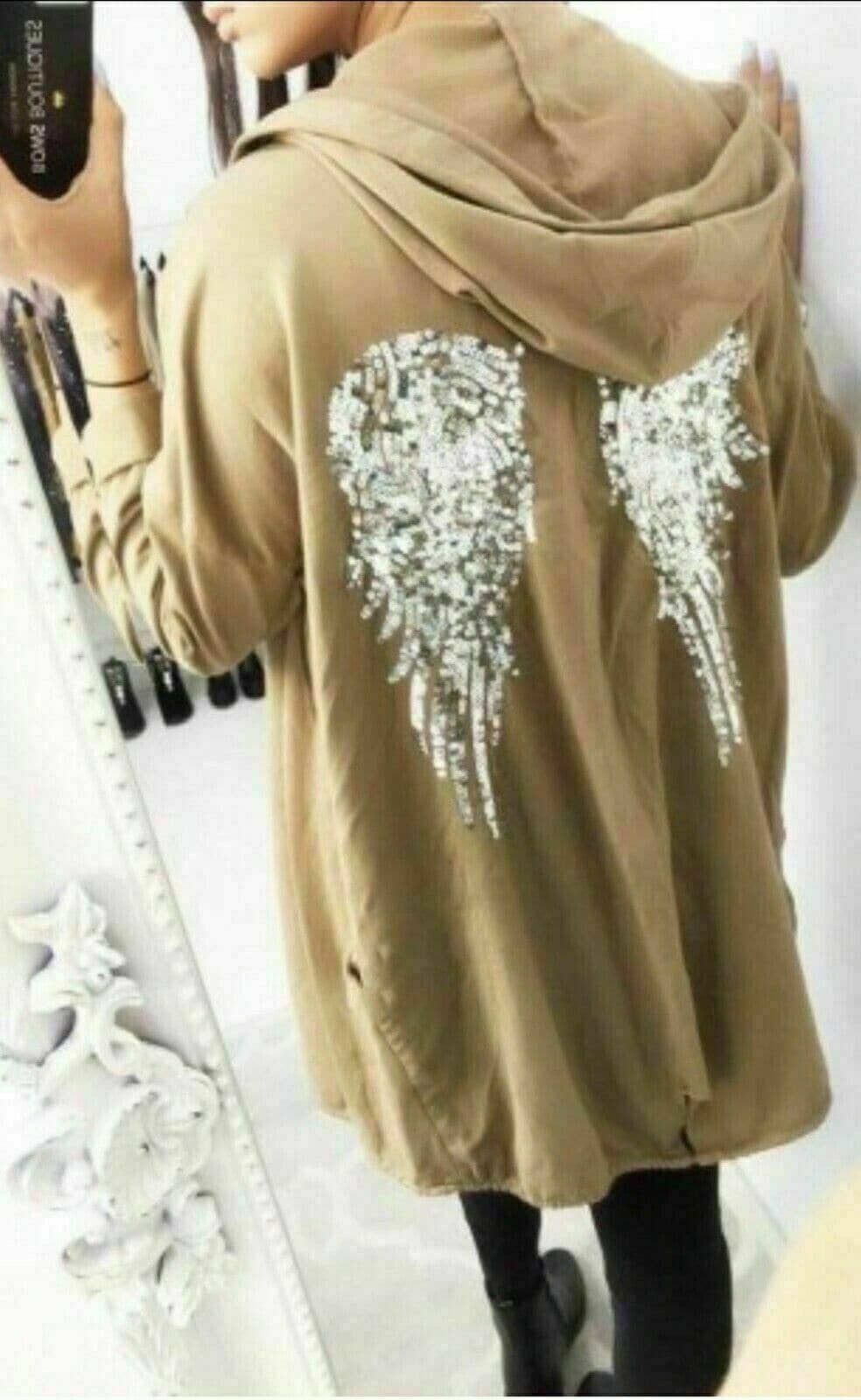 Women's Ladies Free Soul Sequin Angel Wings Longline Hooded Cardigan Jacket UK - Remzs Fashion