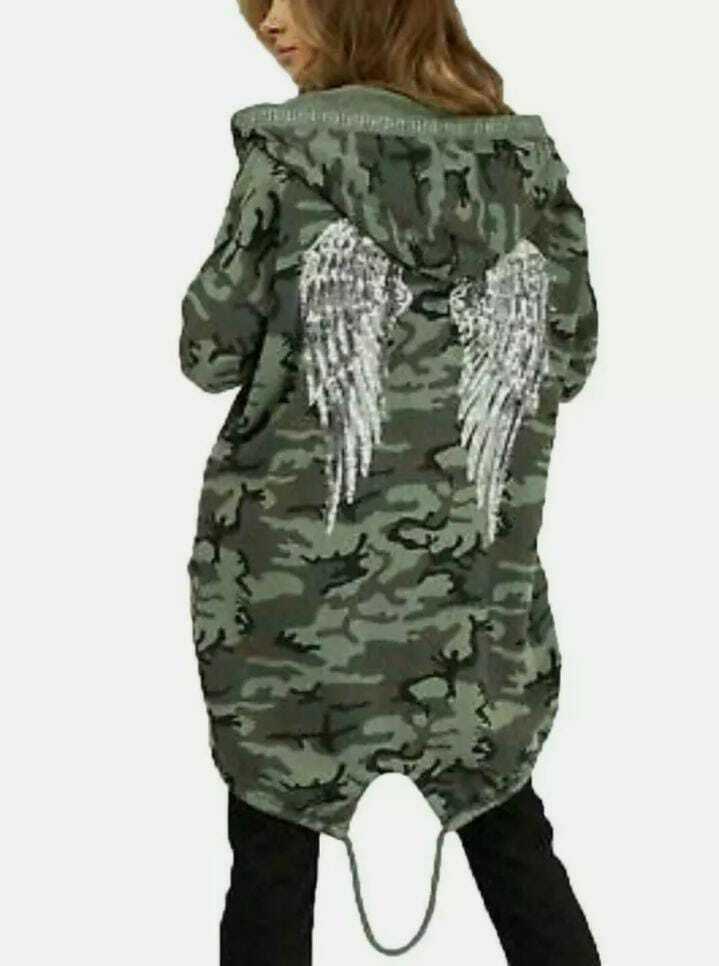 Women's Ladies Free Soul Sequin Angel Wings Longline Hooded Cardigan Jacket UK - Remzs Fashion