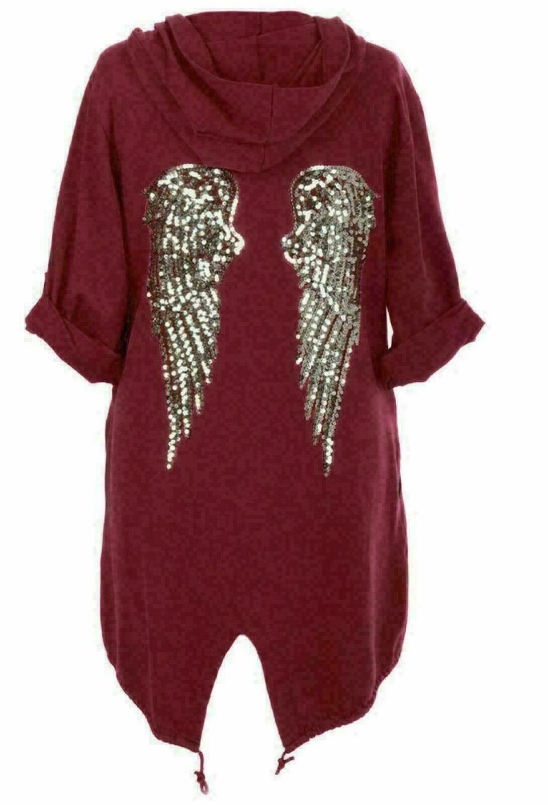 Women's Ladies Free Soul Sequin Angel Wings Longline Hooded Cardigan Jacket UK - Remzs Fashion