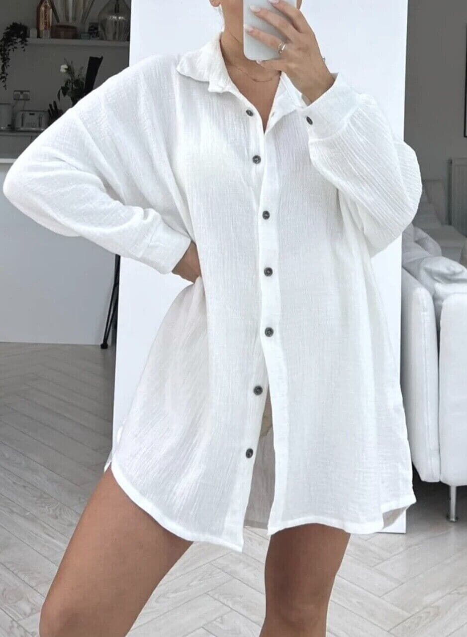 Women's Ladies Sequin Eye Button Up Oversized Summer Tunic Shirt Mini Dress Tops - Remzs Fashion