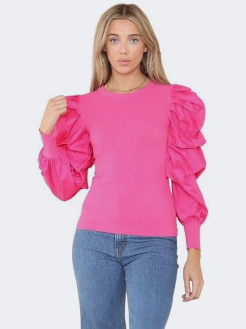 Women’s Puff Sleeve Rib Top - Remzs Fashion