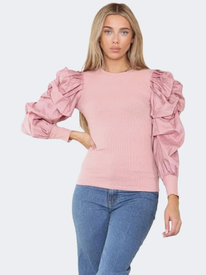 Women’s Puff Sleeve Rib Top - Remzs Fashion