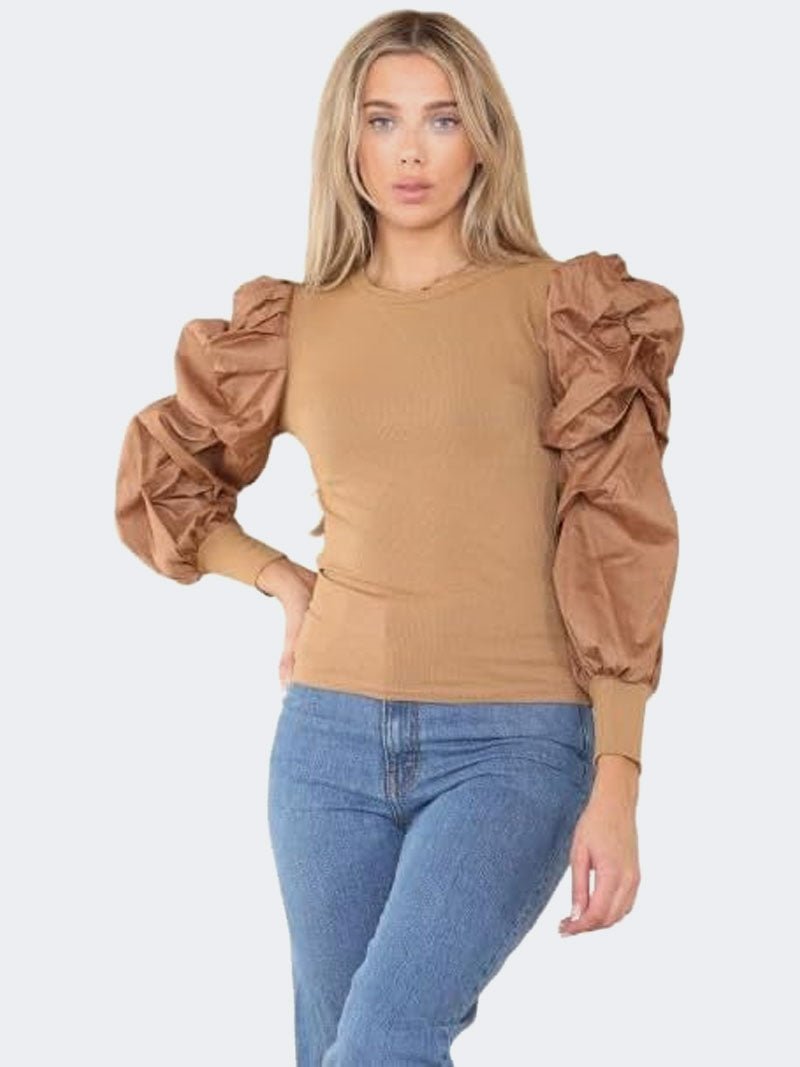 Women’s Puff Sleeve Rib Top - Remzs Fashion