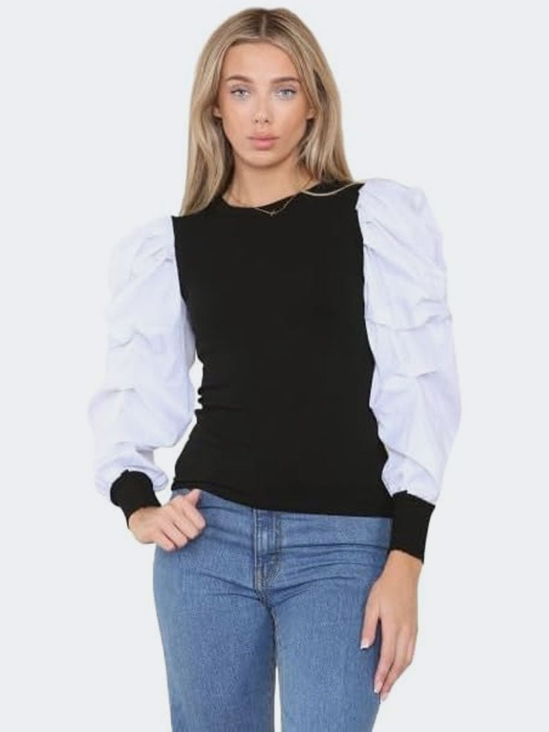 Women’s Puff Sleeve Rib Top - Remzs Fashion