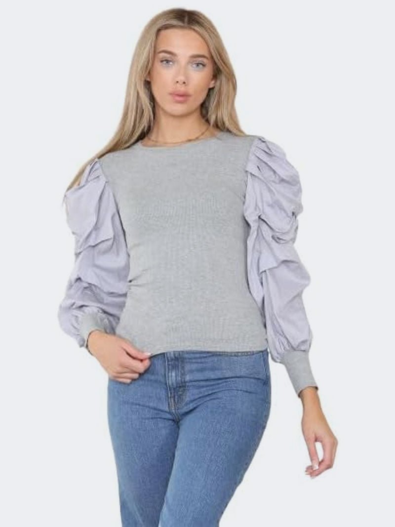 Women’s Puff Sleeve Rib Top - Remzs Fashion