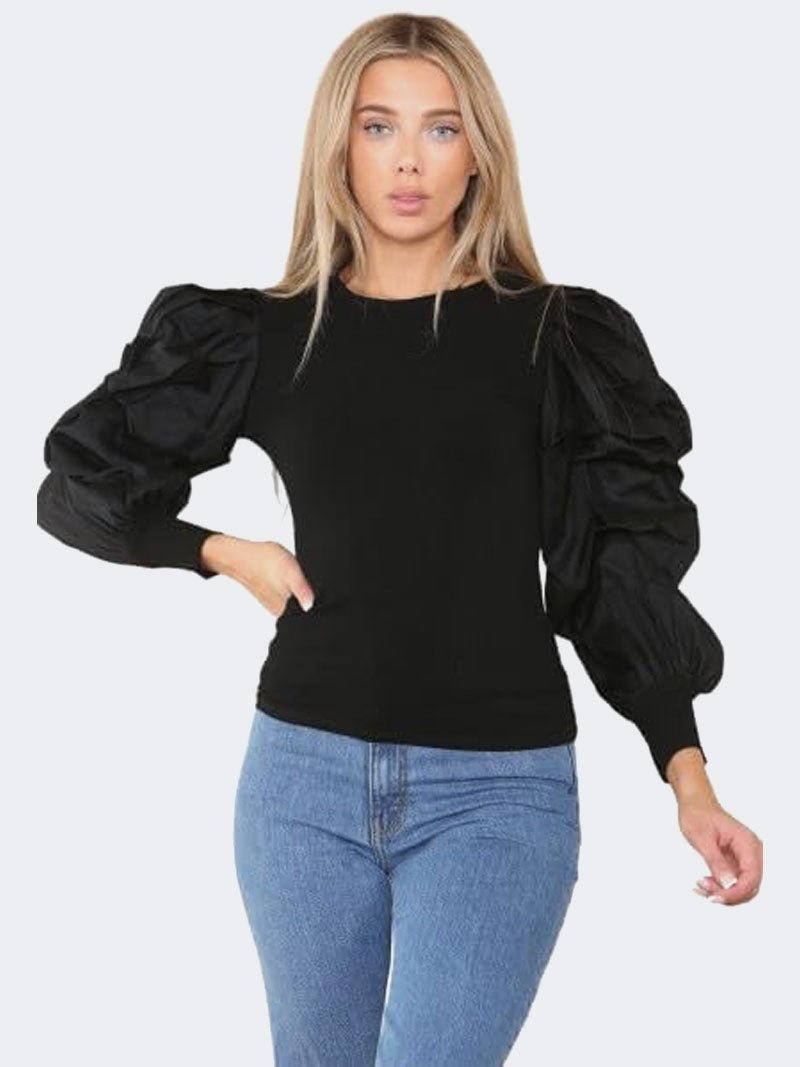 Women’s Puff Sleeve Rib Top - Remzs Fashion