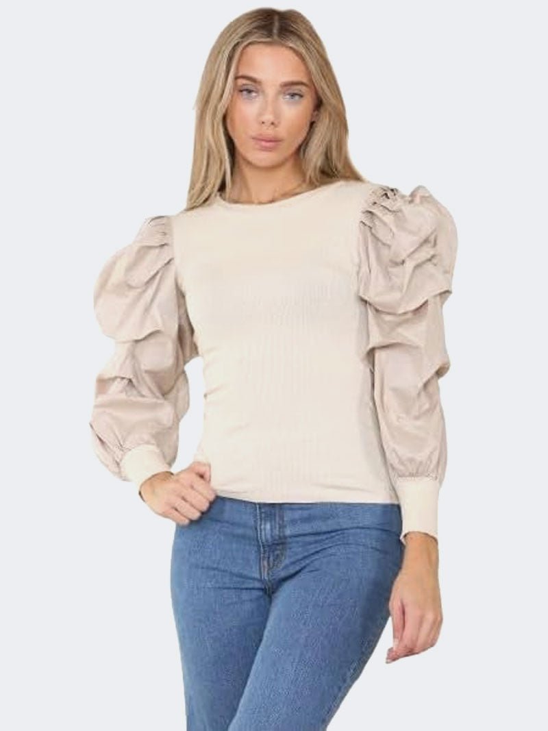 Women’s Puff Sleeve Rib Top - Remzs Fashion