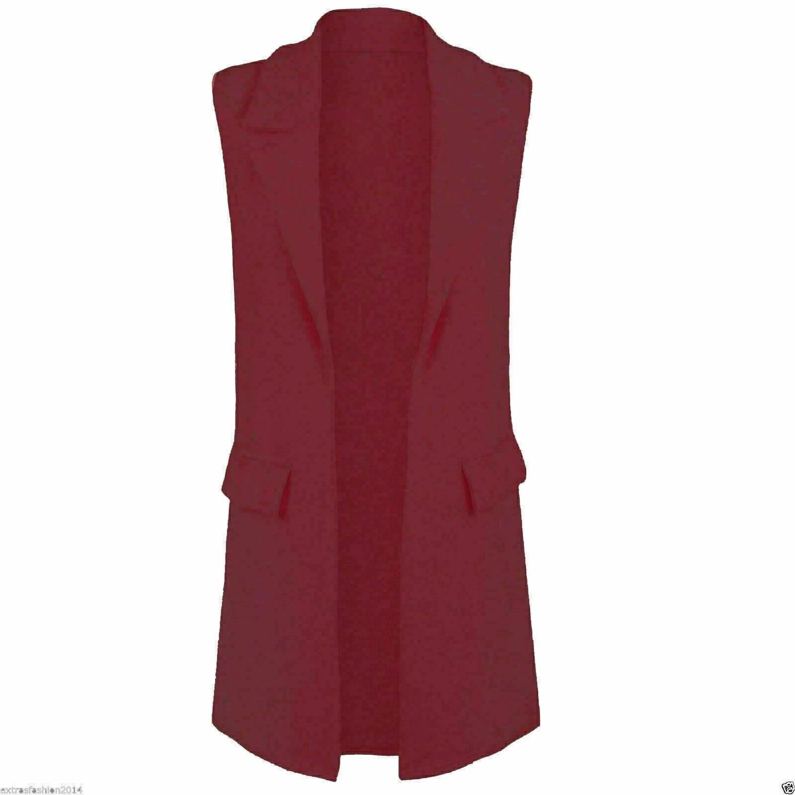 Women's Sleeveless Crepe Coat Mock Flap Pocket Waistcoat Duster Blazer Jacket - Remzs Fashion