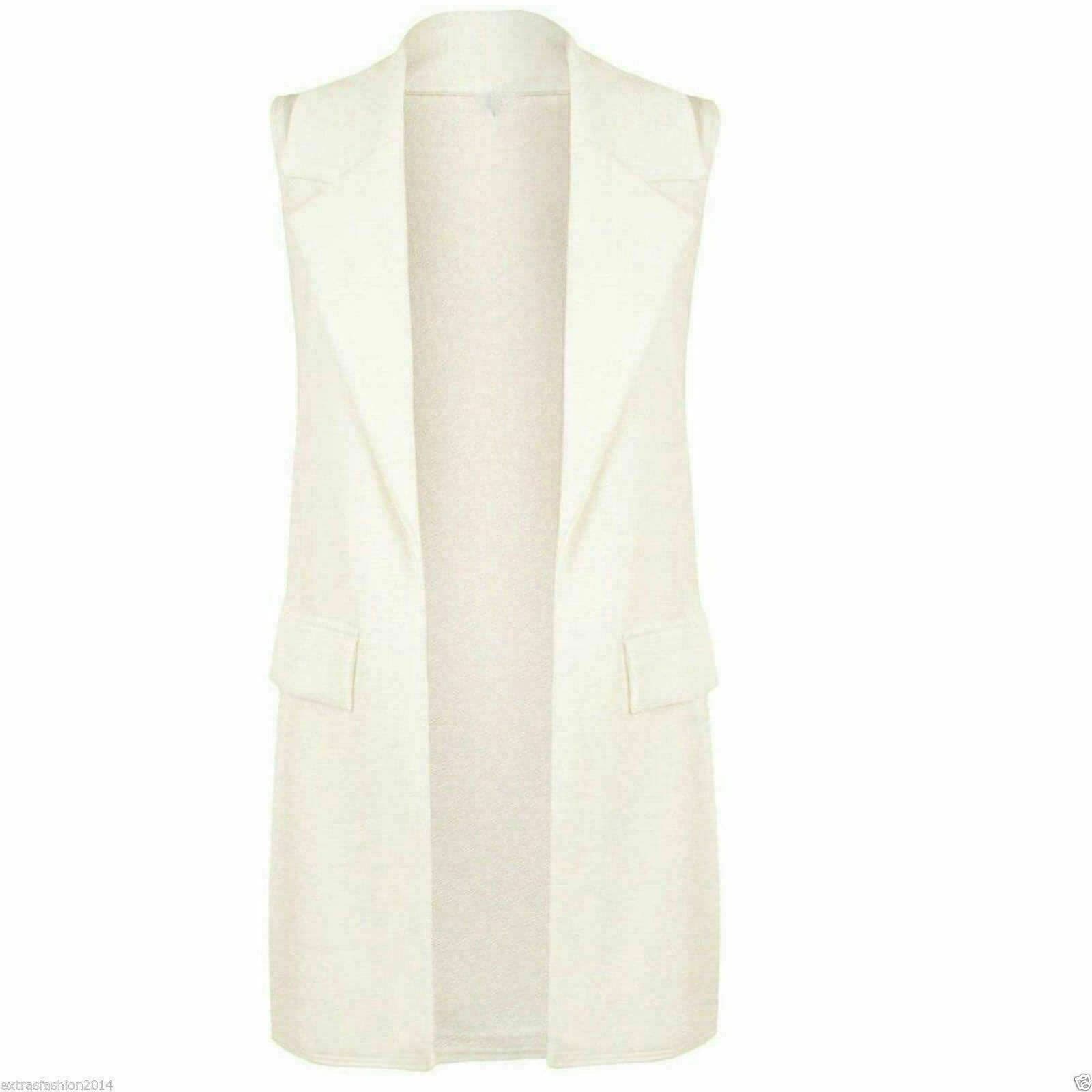 Women's Sleeveless Crepe Coat Mock Flap Pocket Waistcoat Duster Blazer Jacket - Remzs Fashion