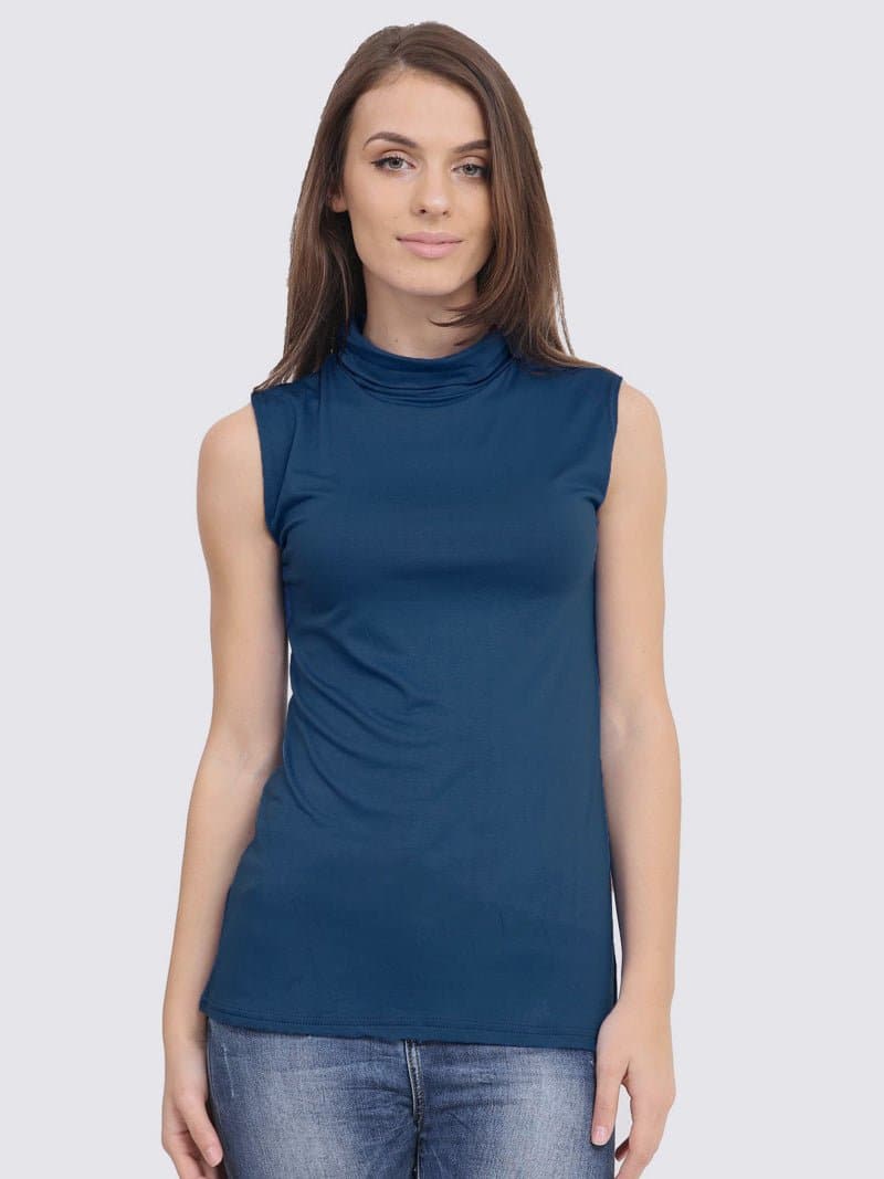 Women's Sleeveless Polo Turtle Neck Top - Remzs Fashion