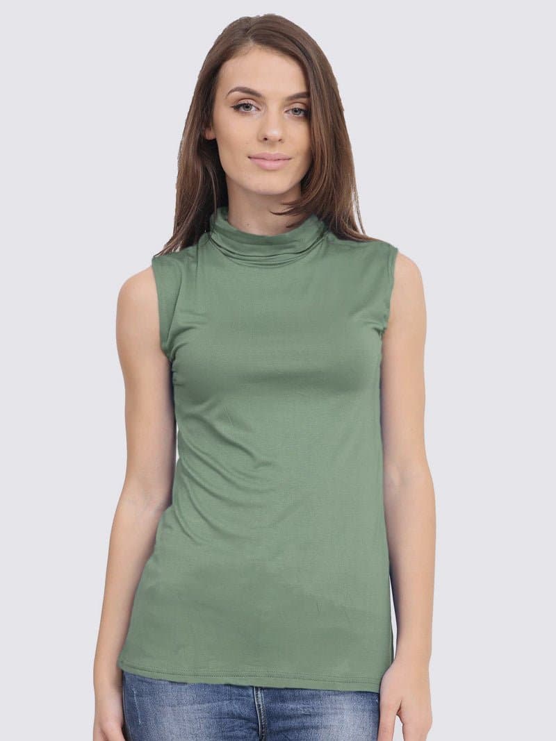 Women's Sleeveless Polo Turtle Neck Top - Remzs Fashion