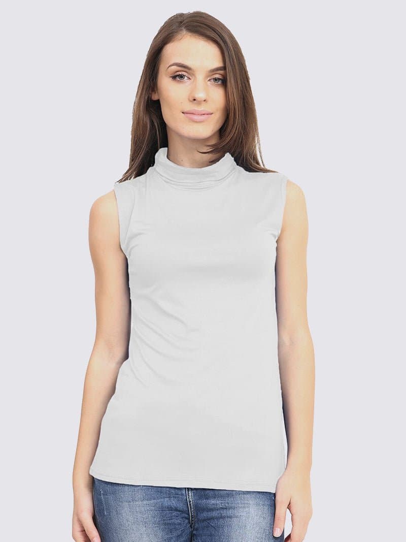 Women's Sleeveless Polo Turtle Neck Top - Remzs Fashion