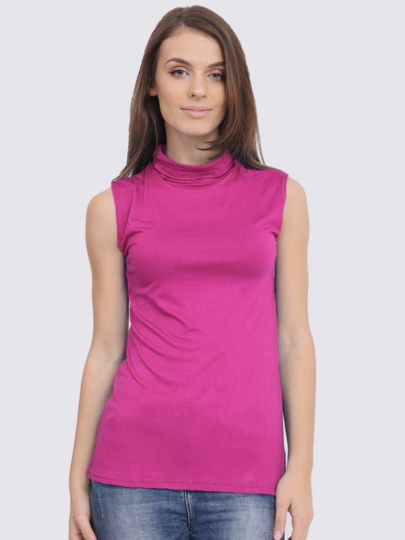 Women's Sleeveless Polo Turtle Neck Top - Remzs Fashion