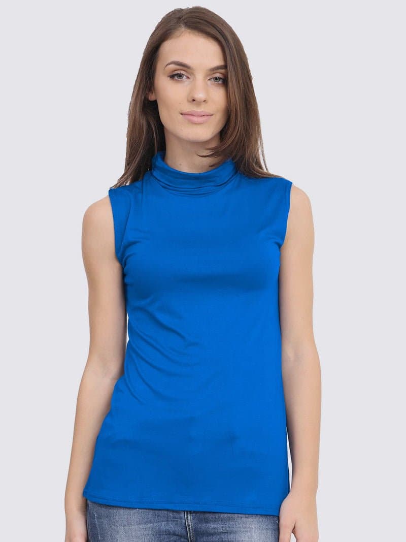 Women's Sleeveless Polo Turtle Neck Top - Remzs Fashion