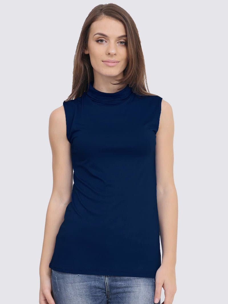 Women's Sleeveless Polo Turtle Neck Top - Remzs Fashion