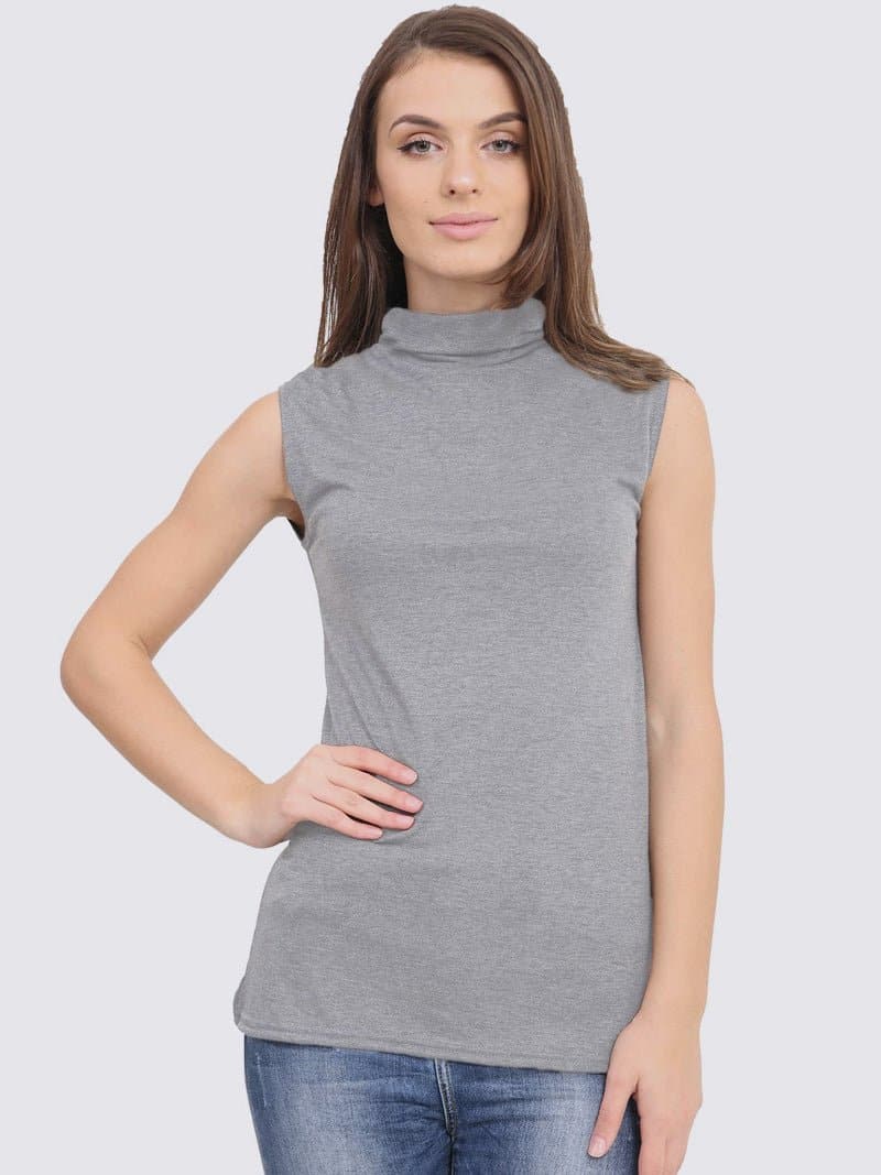 Women's Sleeveless Polo Turtle Neck Top - Remzs Fashion