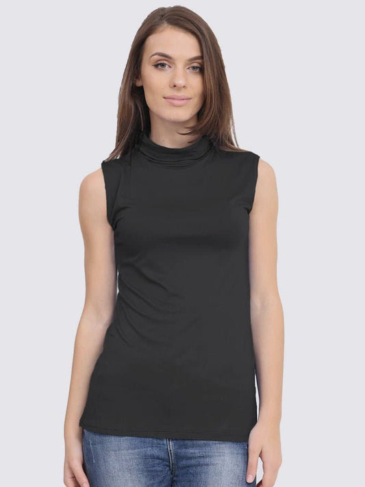 Women's Sleeveless Polo Turtle Neck Top - Remzs Fashion