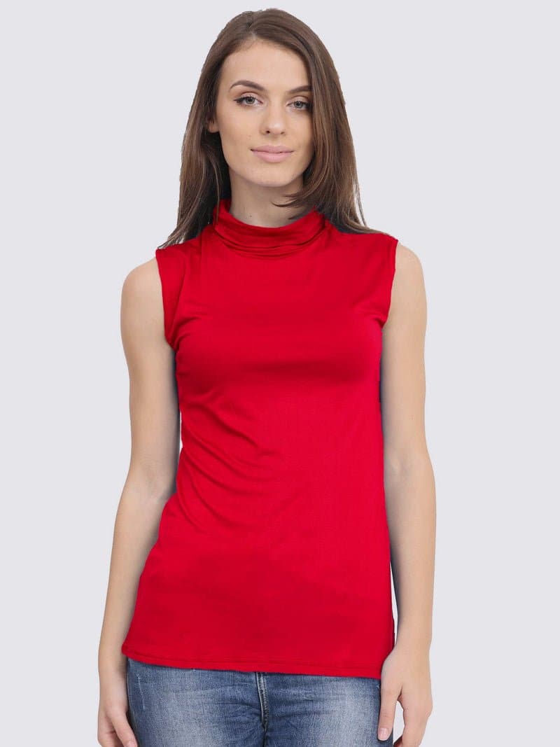 Women's Sleeveless Polo Turtle Neck Top - Remzs Fashion