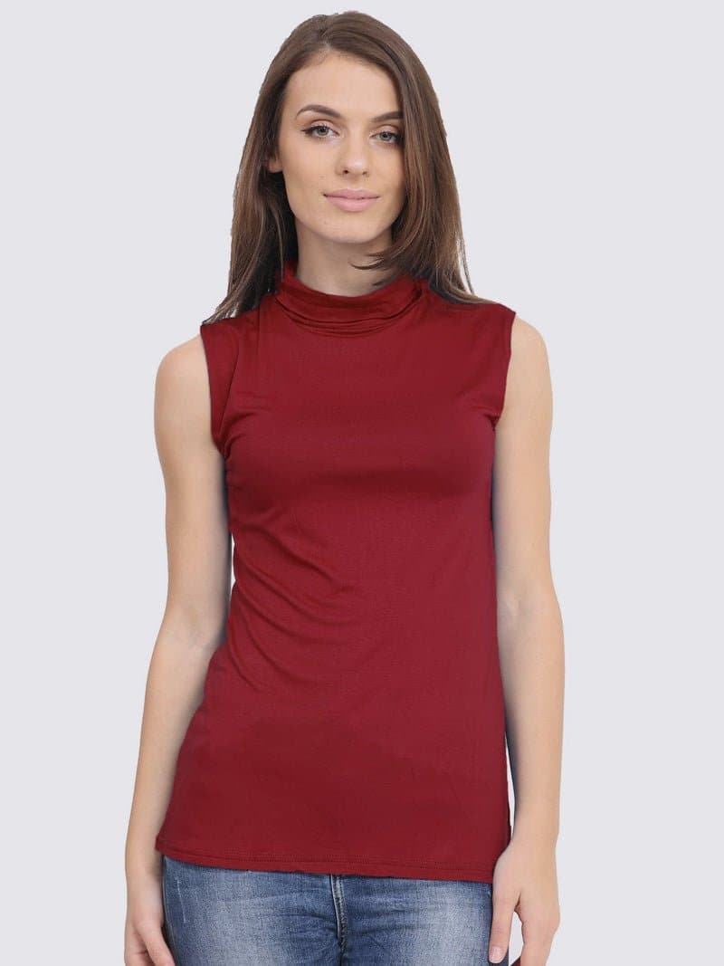 Women's Sleeveless Polo Turtle Neck Top - Remzs Fashion