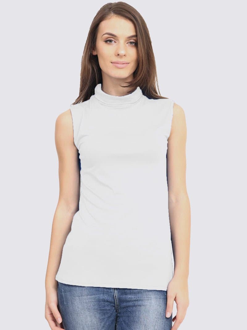 Women's Sleeveless Polo Turtle Neck Top - Remzs Fashion