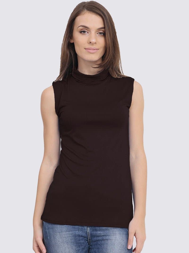 Women's Sleeveless Polo Turtle Neck Top - Remzs Fashion