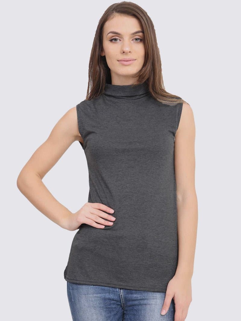 Women's Sleeveless Polo Turtle Neck Top - Remzs Fashion