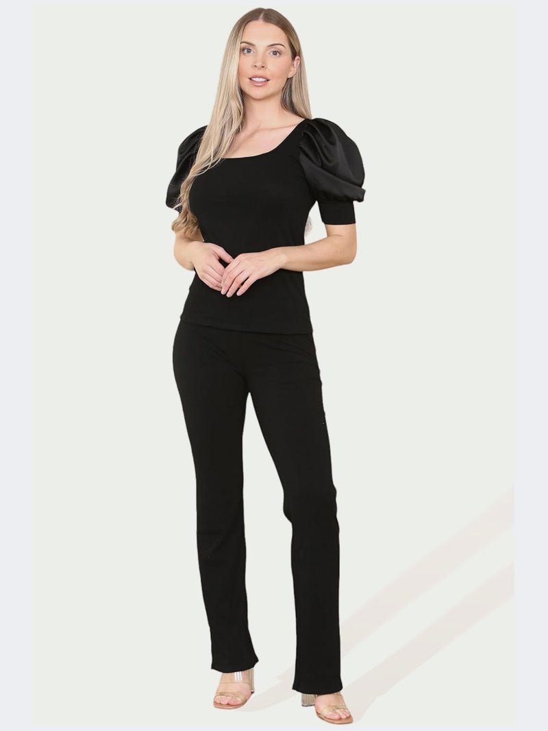 Women’s Stain Puff Sleeve Top and Bottom Trouser Loungewear Suit - Remzs Fashion