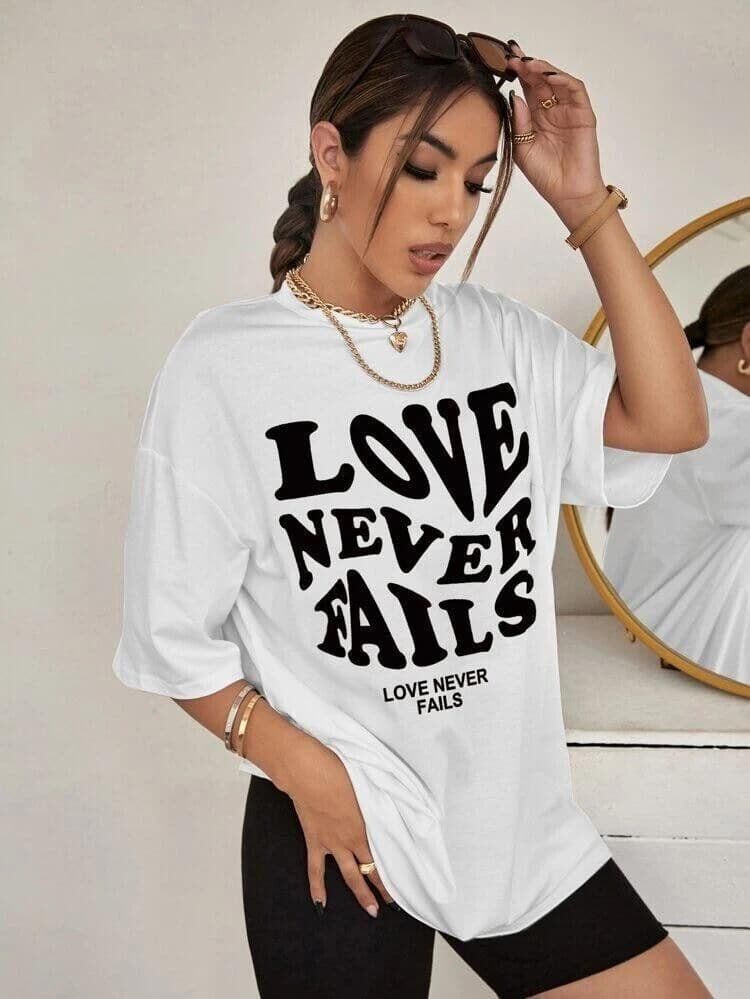 Womens T Shirt Ladies Oversized Baggy Fit Short Sleeve Slogan T-shirt Tee Tops - Remzs Fashion