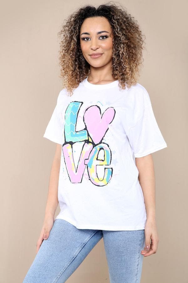 Womens T Shirt Ladies Oversized Baggy Fit Short Sleeve Slogan T-shirt Tee Tops - Remzs Fashion