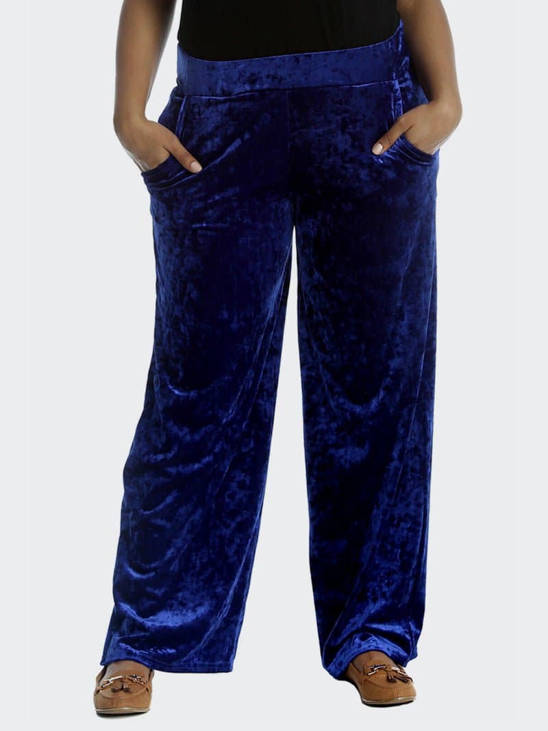 Womens Velvet Wide Flared Leg Pocket Palazzo Trouser - Remzs Fashion